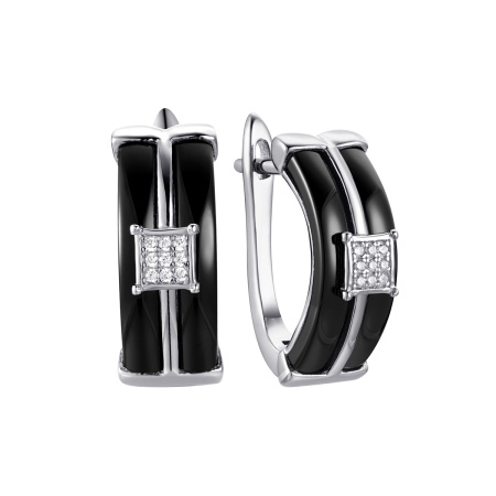 Серьги из серебра с керамикой и фианитами