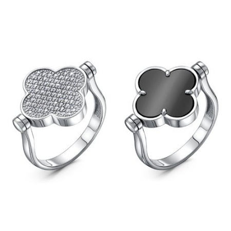 Кольцо из серебра с ониксом и фианитами