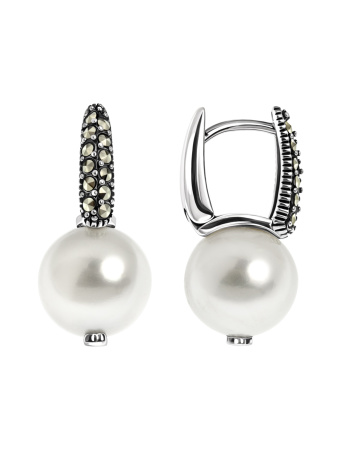 Серебряные серьги ALEXANDRE VASSILIEV с жемчугом, марказитами Swarovski
