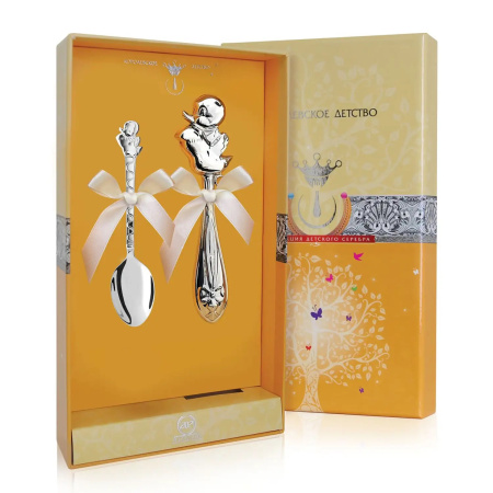 Набор для малышей «Утенок» ложка и погремушка серебро 925