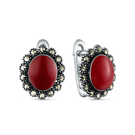 Серьги из серебра с агатом и марказитами