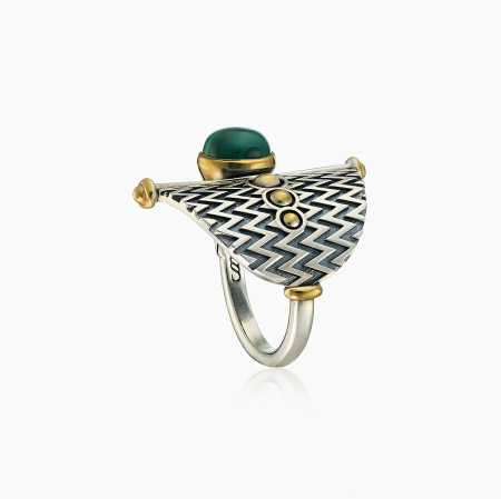 Кольцо из серебра с малахитом в позолоте