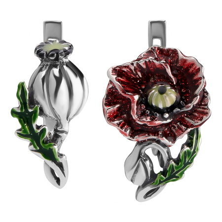 Серьги из серебра с эмалью «Огненный цветок»