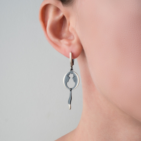 Серебряные серьги «Кошка силуэт»