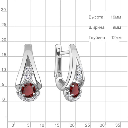 Серьги из серебра с гранатом и фианитами