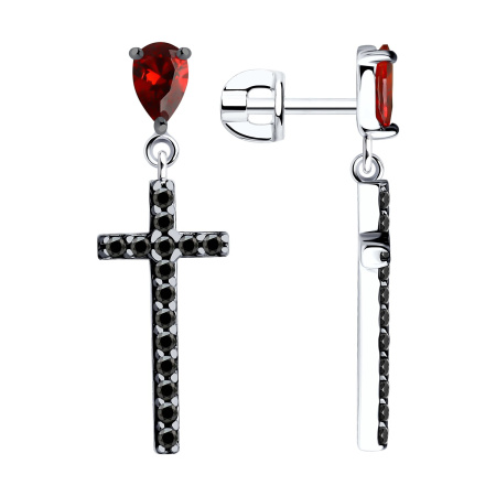 Серьги из серебра с фианитами «Крест»
