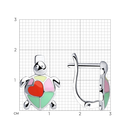 Детские серебряные серьги с эмалью «Черепаха»