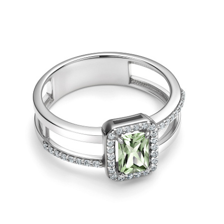 Серебряное кольцо с празиолитом и фианитами