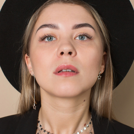 Серебряные асимметричные пусеты «Звёзды»