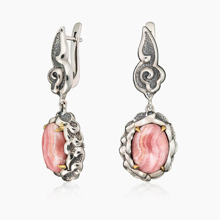 Серьги из серебра с камнем родохрозит