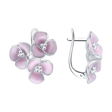 Серебряные серьги с эмалью «Цветы»