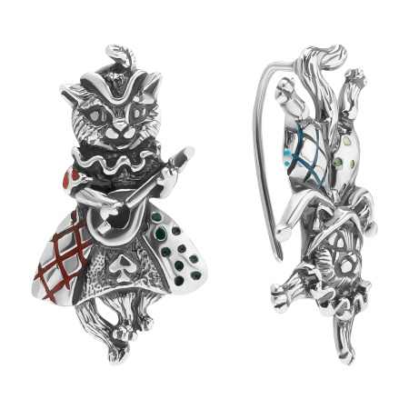 Серьги из серебра «Commedia dell'arte» кошка кот шут