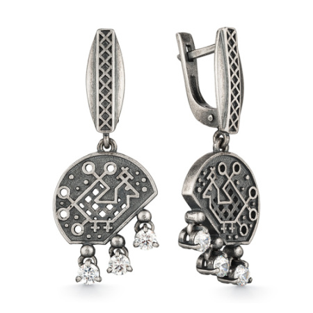 Серьги из серебра с фианитами «Петух»