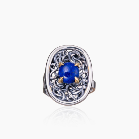 Серебряное кольцо «Кружево» с лазуритом