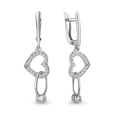 Серьги из серебра с фианитами «Сердца»