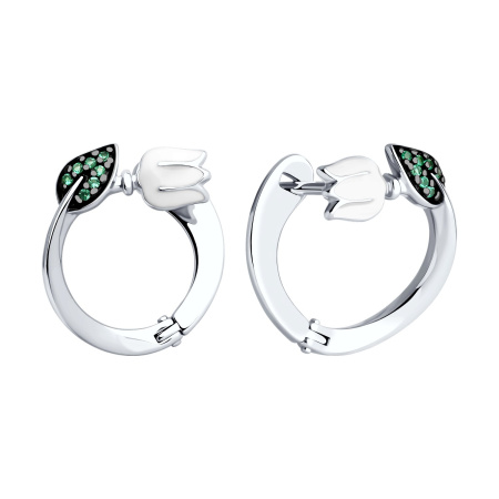 Серебряные серьги с эмалью и фианитами «Цветочек»