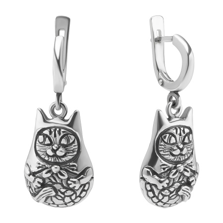 Серебряные серьги «Неваляшка» коты