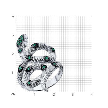 Кольцо из серебра с фианитами «Змея»