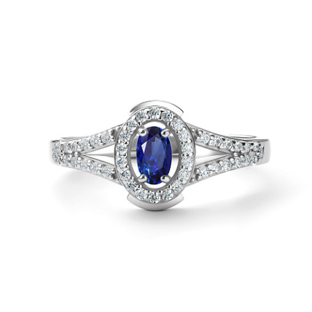 Серебряное кольцо с сапфиром и фианитами