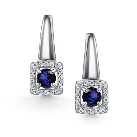 Серебряные серьги с сапфиром и фианитами