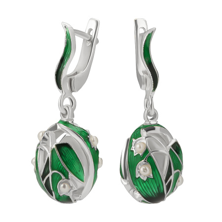 Серьги из серебра с эмалью «Ландыши»
