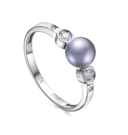 Кольцо из серебра с жемчугом и фианитами