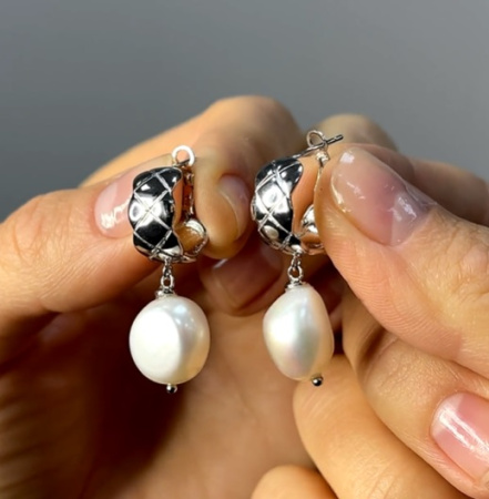 Серьги серебряные с жемчугом