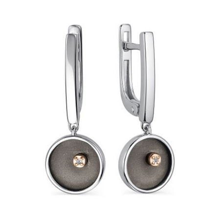Серебряные серьги «Дуэт» с чернением и бриллиантом