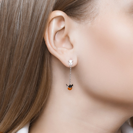 Серьги-цепочки со снегирями