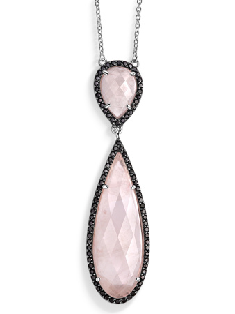 Серебряное колье с розовым кварцем, шпинелью м марказитами Swarovski