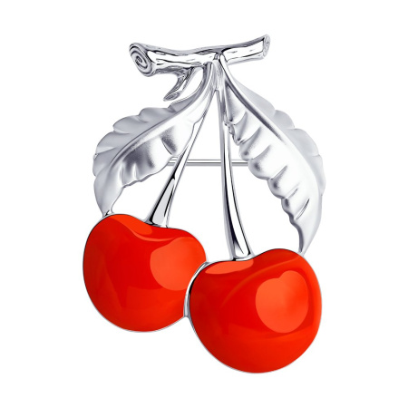 Брошь из серебра с эмалью «Вишня»