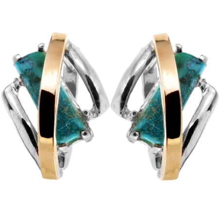 Серебряные серьги с золотом и бирюзой