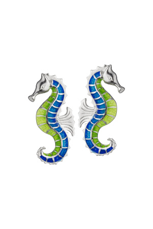 Серьги-пусеты с эмалью «Морской конек»