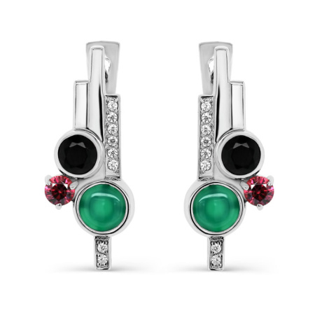 Серьги из серебра с ониксом и фианитами