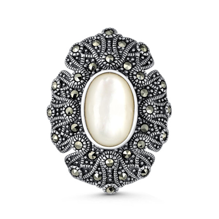 Брошь-подвеска из серебра с перламутром и марказитами