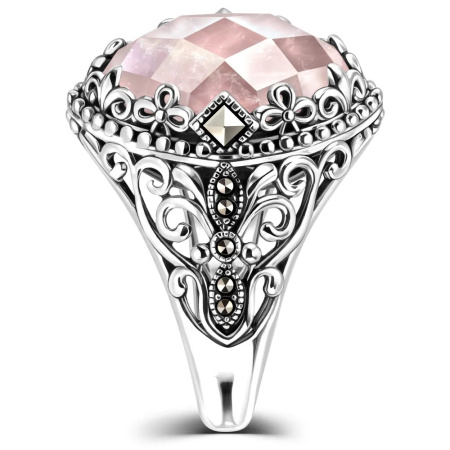 Серебряное кольцо ALEXANDRE VASSILIEVс розовым кварцем, марказитами Swarovski