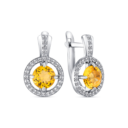Серьги из серебра с фианитами и цитрином