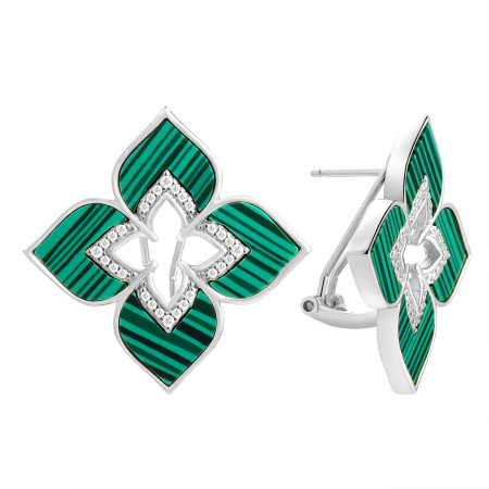 Серьги из серебра с синтетическим малахитом «Цветок»