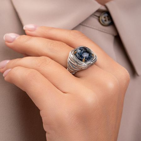 Кольцо из серебра «Полярная Завеса» с питерситом