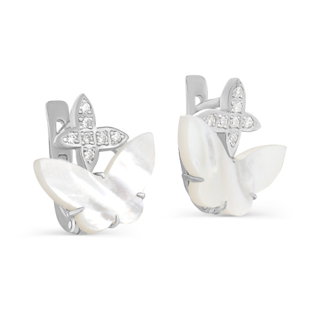 Серьги из серебра с перламутром и фианитами «Бабочки»