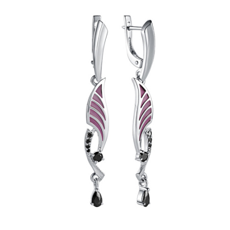 Серьги из серебра с фианитами и эмалью