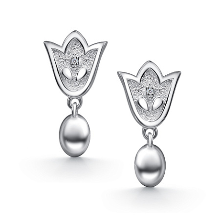 Серьги-гвоздики из серебра с фианитами «Тюльпан»