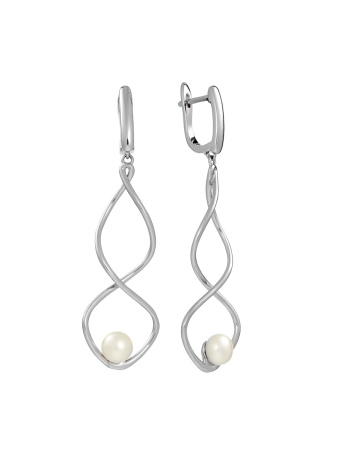 Серьги из серебра с жемчугом «Спираль»