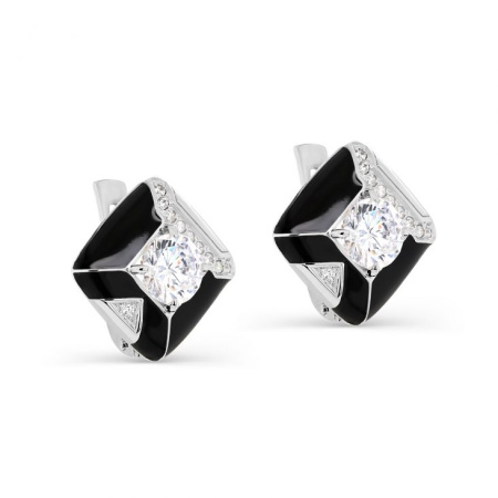 Серебряные серьги с эмалью и фианитами