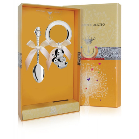 Набор для малышей «Утенок» ложка и погремушка на кольце