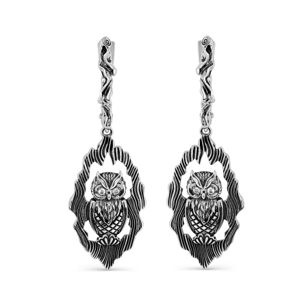 Серебряные серьги с фианитами «Сова»