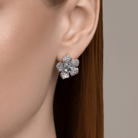 Серьги из серебра с топазом и фианитами «Цветок»