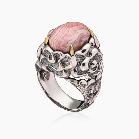 Кольцо из серебра с камнем родохрозит