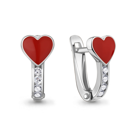Серьги из серебра с эмалью и фианитами «Сердце»