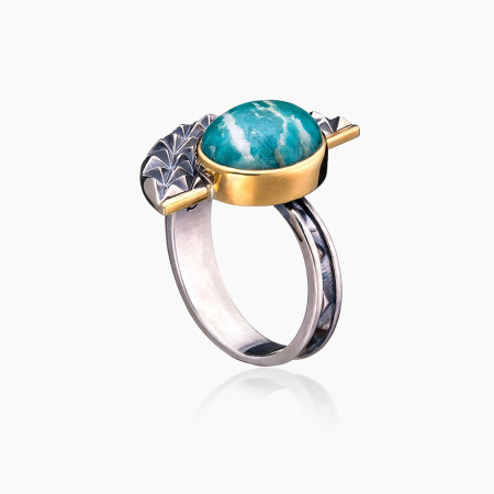 Серебряное кольцо «Амазонитовый Веер»